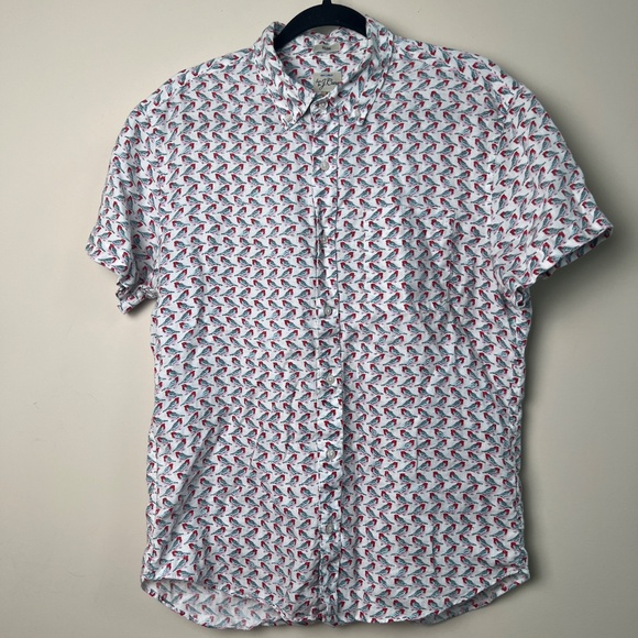 J.Crew Slim Fit Linen All over print Button Down Short Sleeve Men's Medium Shirt - Picture 2 of 9